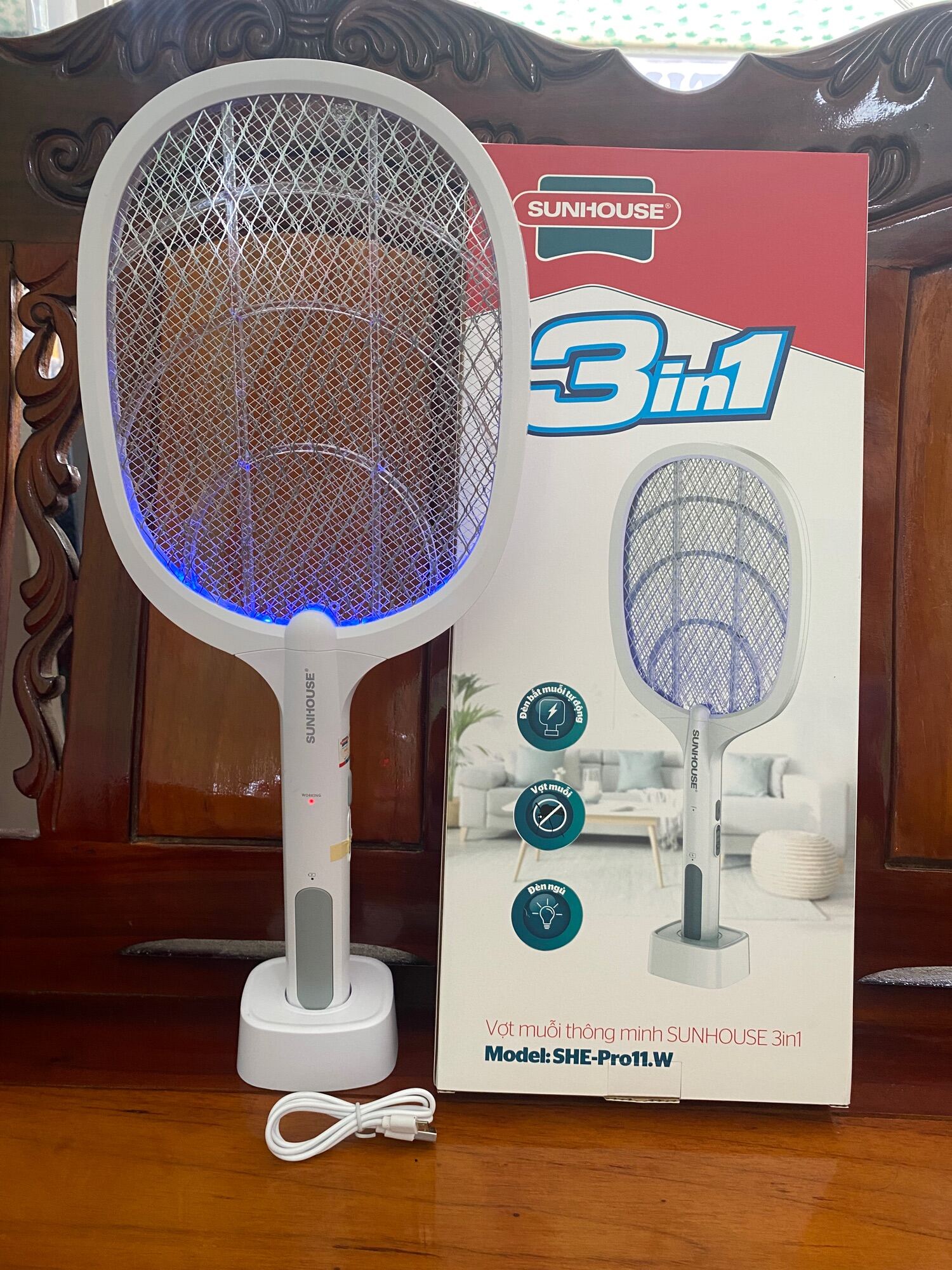 Vợt muỗi thông minh sunhouse 3in1 she-pro11.w