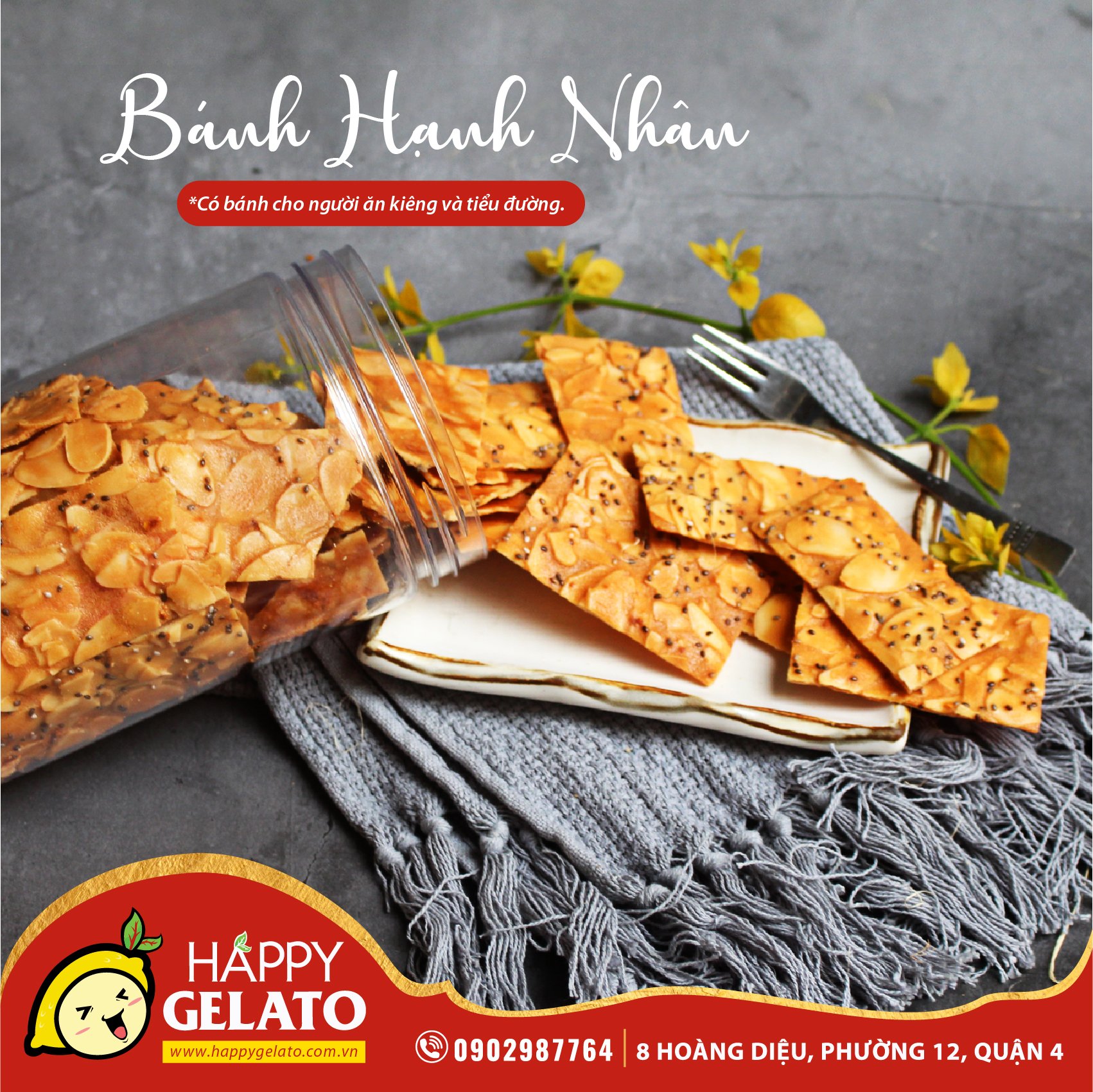 [HCM]Bánh ngói hạnh nhân ăn kiêng 500g, 250g
