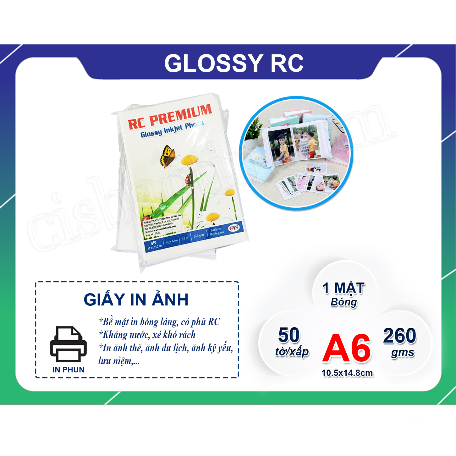 [HCM]GIẤY IN ẢNH GLOSSY RC PREMIUM 4R XẤP 50 TỜ 102X152MM( XẤP 50 TỜ)
