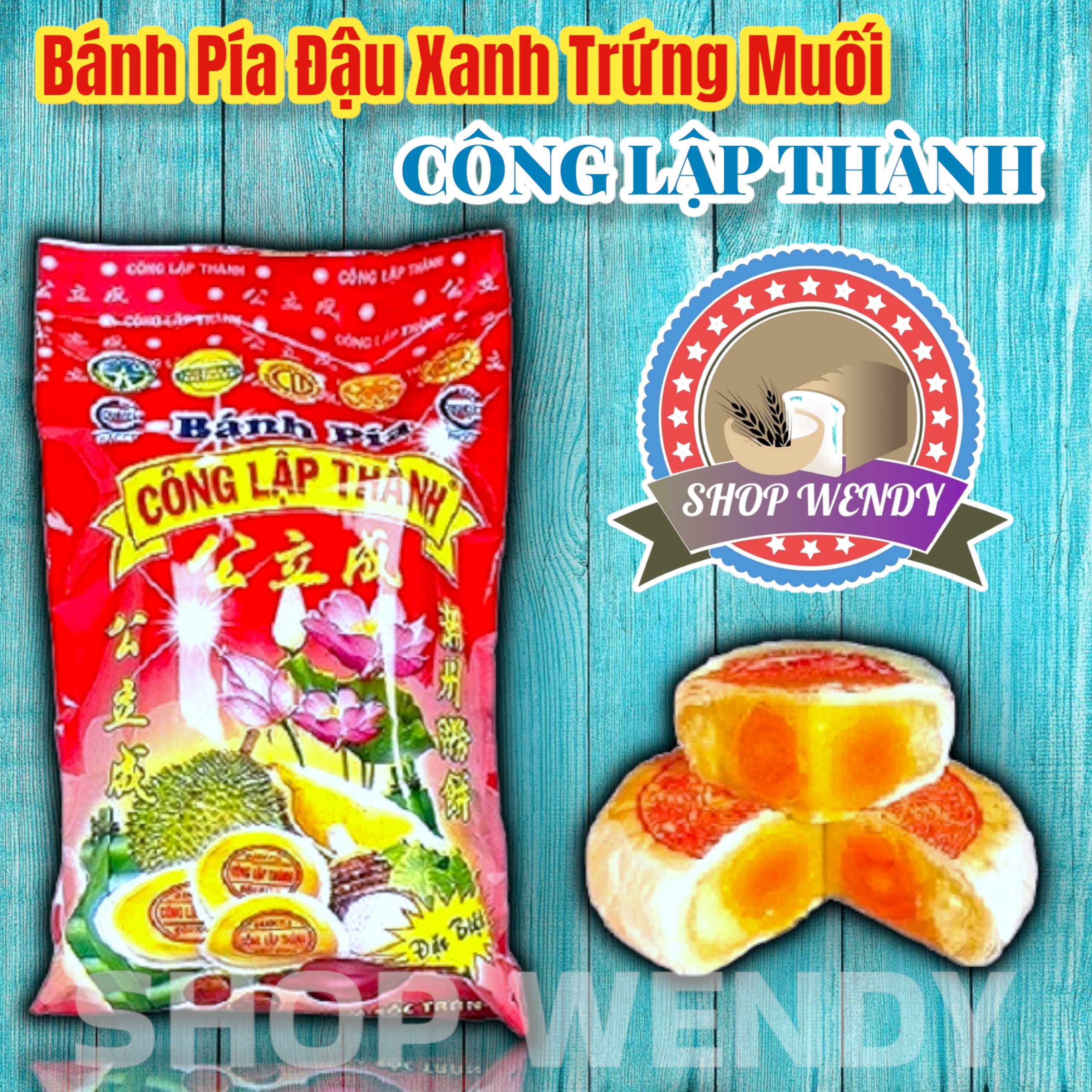 Bánh Pía Đậu Xanh Sầu Riêng Trứng Muối - 300g {4 cái 1 gói} { Bánh Trung Thu, Bánh Kẹo, Bánh Pía, Lạp Xưởng, Đặc Sản Sóc Trăng }