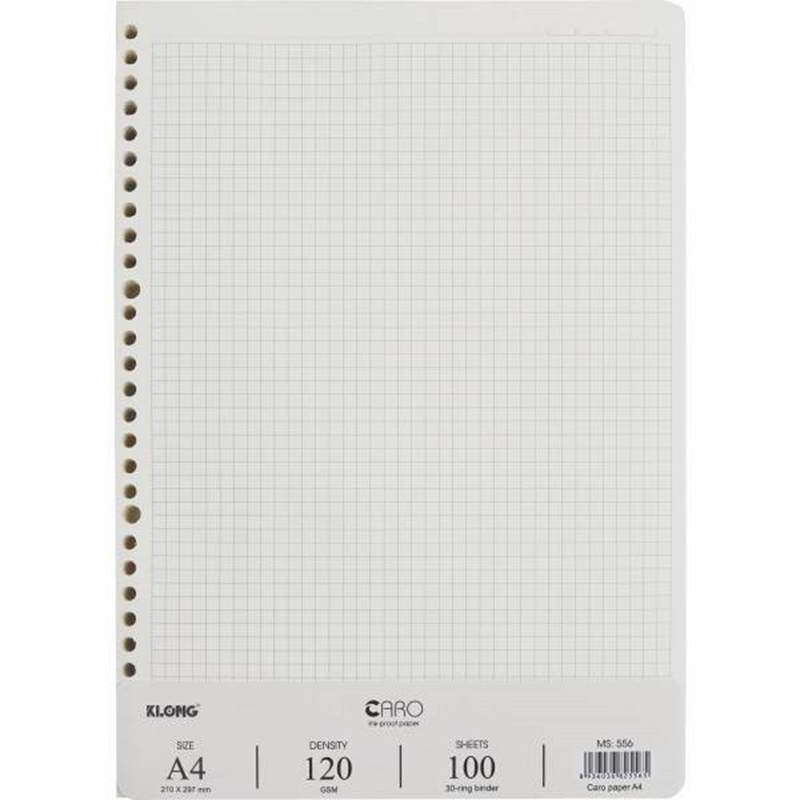 Ruột giấy caro/bìa/ sổ a4 refill binder sổ còng 100 tờ, ms:556/539 chính hãng klong 120 gsm 30 lỗ binder