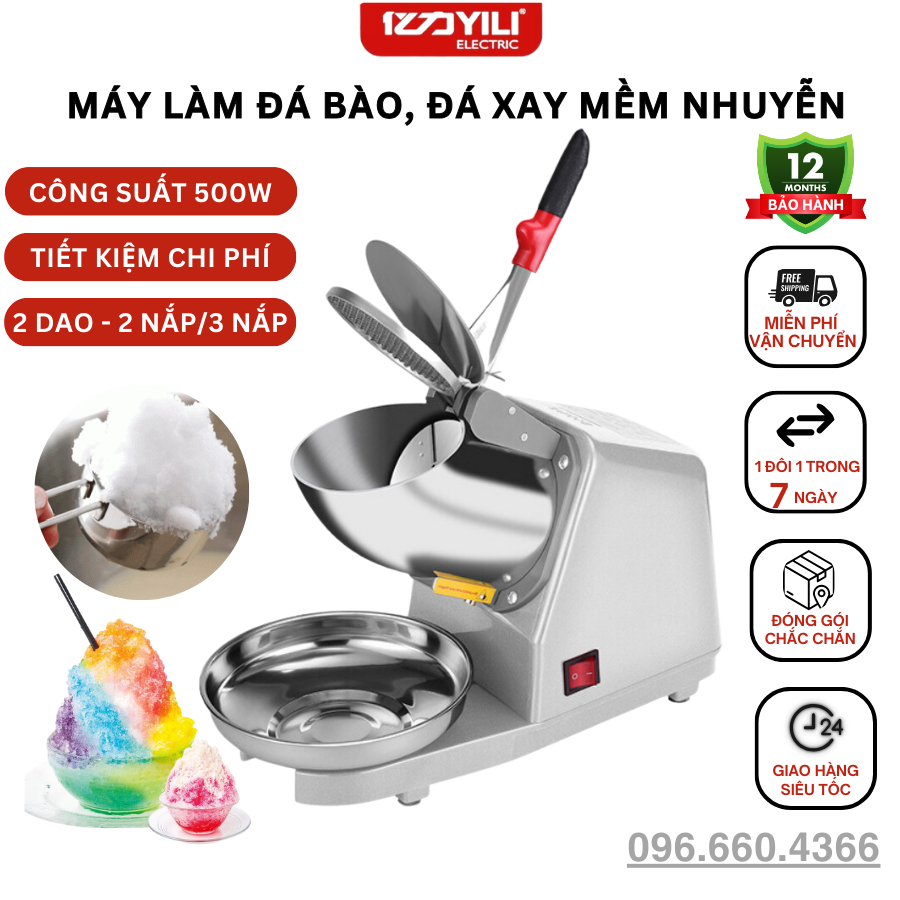 Máy Bào Đá Tuyết 2, 3 Nắp 2 Lưỡi Dao, Máy Làm Đá Bào, Máy Xay Đá Tuyết Mịn Nhuyễn Bảo Hành 1 Năm Trên Toàn Quốc