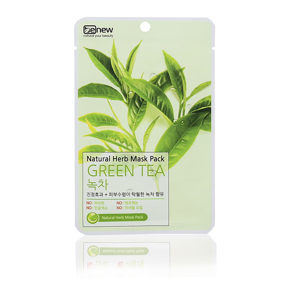 3 miếng Mặt nạ trà xanh cao cấp Benew Natural Herb Mask Pack - Green Tea 22ml - Giúp da luôn trắng sáng dạng ngời