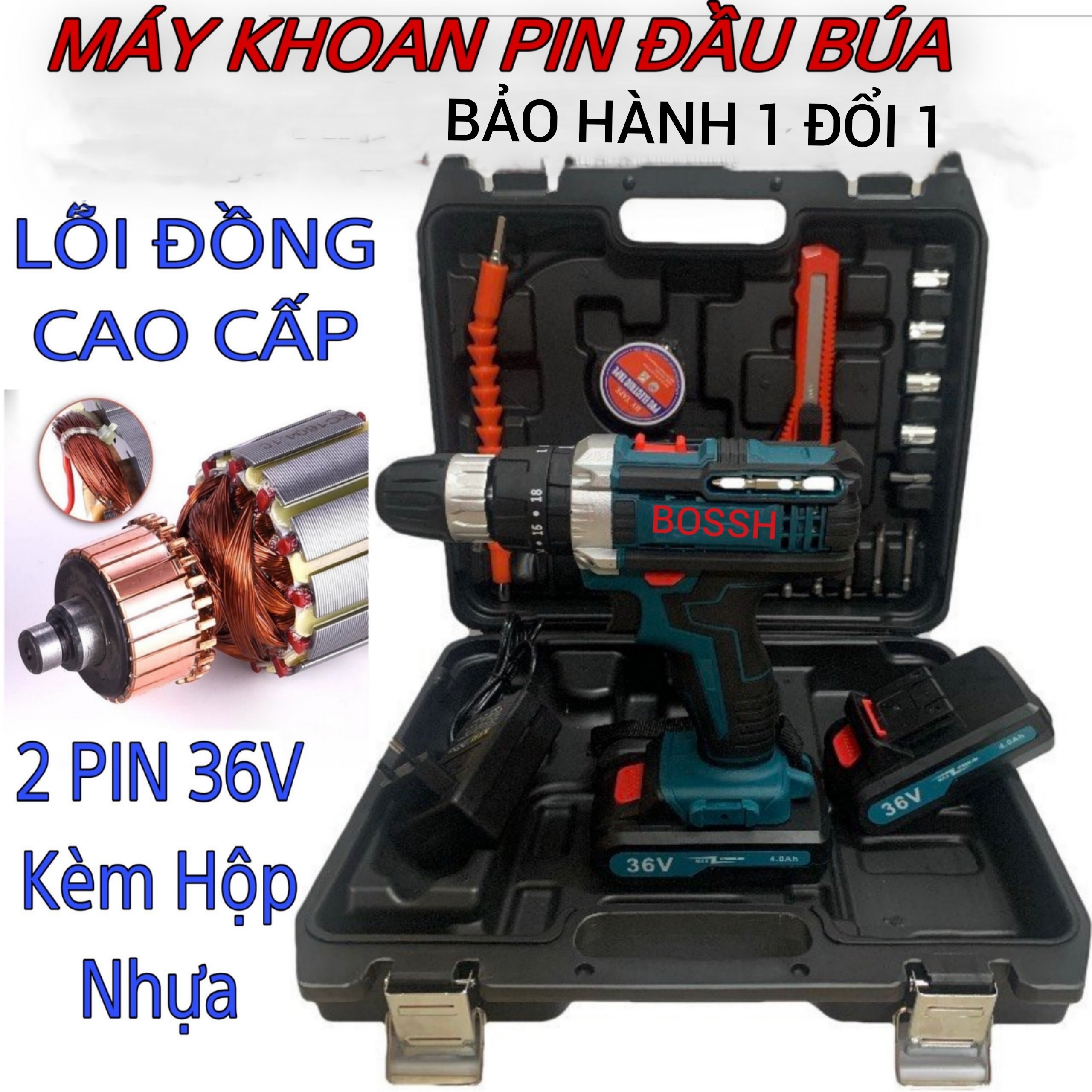 [HCM][ SIÊU SALE --GIẢM GIÁ 50% ] MÁY KHOAN BOSSCH PIN 36V 3 CHẾ ĐỘ HOẠT ĐỘNG " BÚA KHOAN VÍT " KÈM HỘP PHỤ KIỆN 24 CHI TIẾT MÁY KHOAN BIN CẦM TAY ĐA NĂNG TIỆN DỤNG BẢO HÀNH 1 ĐỔI 1.SẢN PHẨM BÁN CHẠY 2021(Na Quynh Store SG)