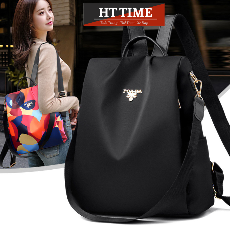 Balo Nữ Thời Trang Khóa Kéo Mặt Sau Lưng Chống Trộm Vải Oxford Chống Nước, Tặng Kèm Móc Khóa Gấu Xinh