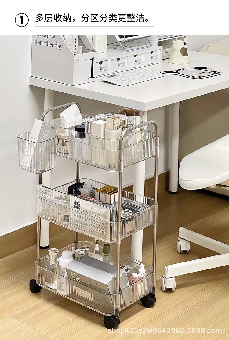 Xe đẩy YTC 3 Tầng Trong Suốt Đa Năng- Kệ có bánh xe-Kệ đựng đồ -XDT01