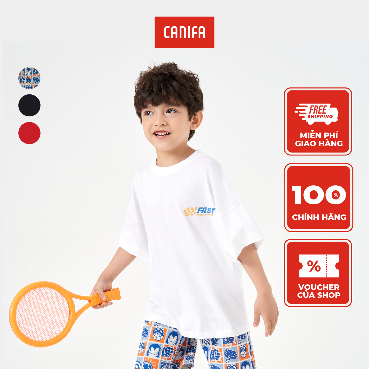 Quần soóc bé trai in Avenger CANIFA Quần soóc chất liệu cotton pha cạp chun luồn dây dệt. 2BS23S008