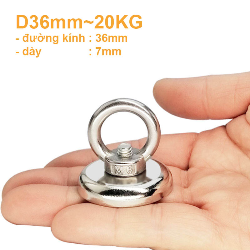 Nam châm cứu hộ nam châm móc treo D36mm lực căng 20KG siêu hút