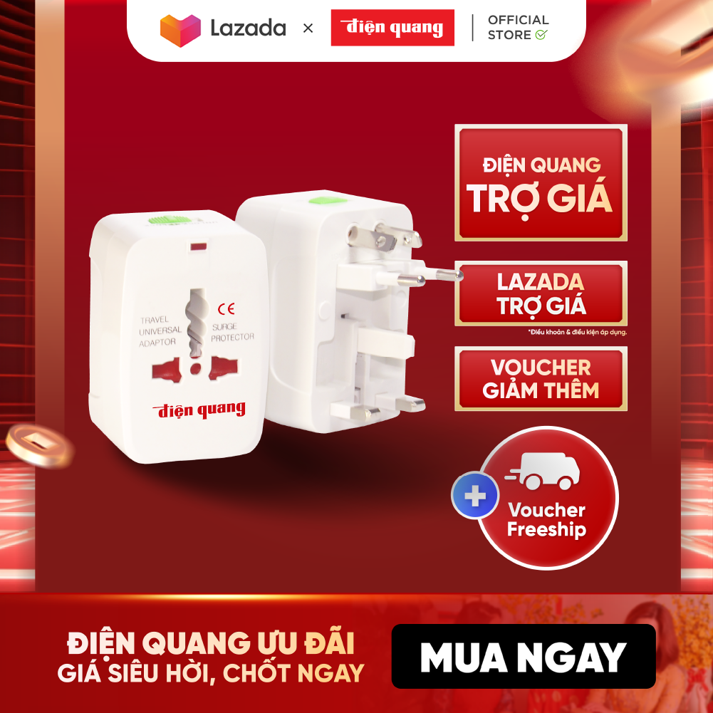 Ổ cắm du lịch Điện Quang ĐQ ESK TV01 - Lỗ cắm chuẩn quốc tế, thích hợp mọi chân cắm. Nhỏ gọn, dễ mang theo. BH 12 tháng