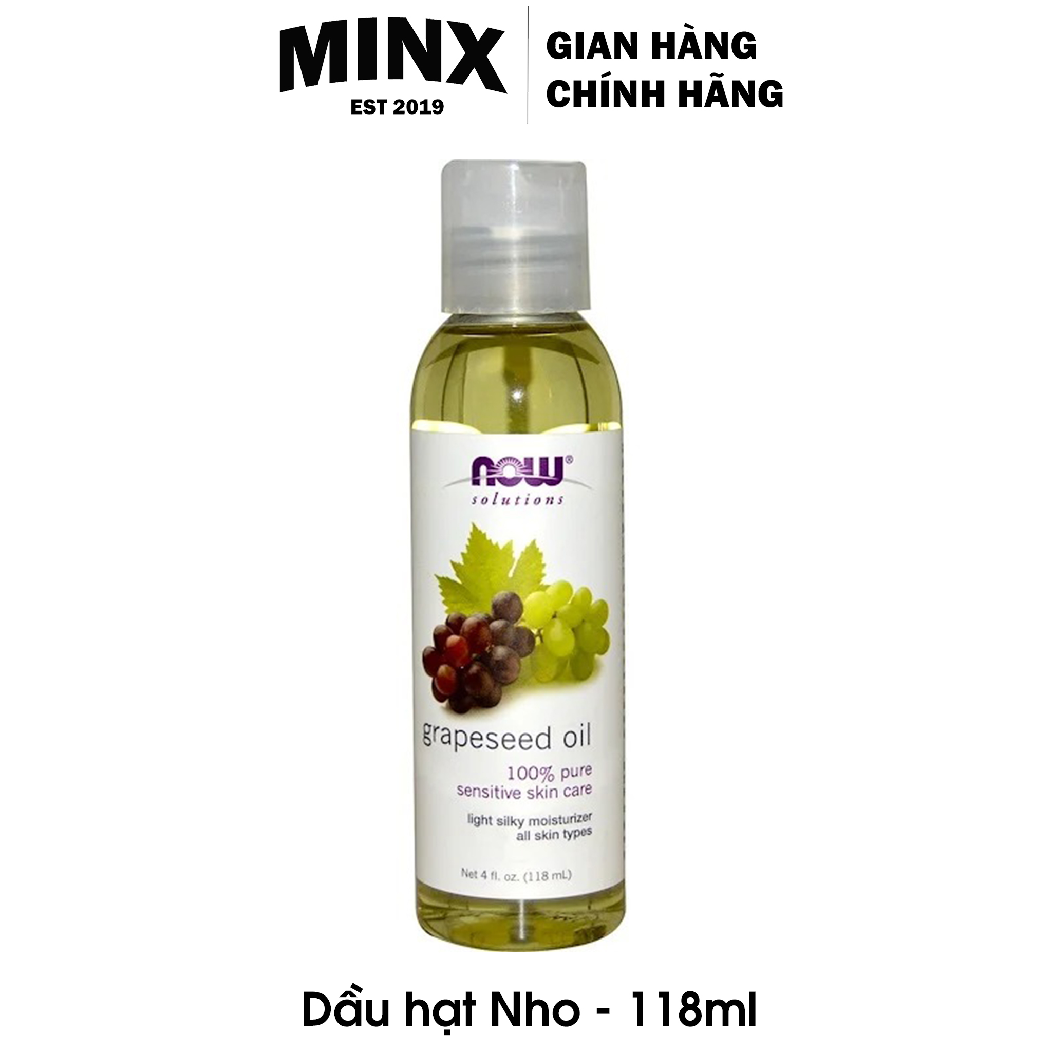 Dầu Hạt Nho GrapeSeed Oil Now - Dầu dưỡng da Grape Seed Oil Now Solutions - Dưỡng Da Bằng Dầu - 4oz (118ml) - MINX Store