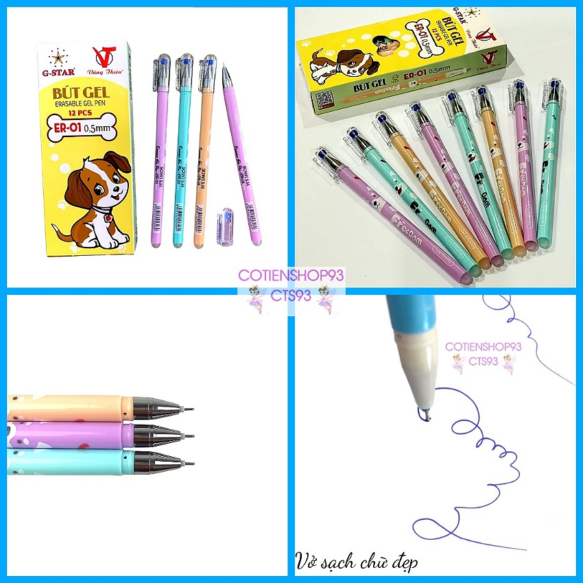 Hộp 12 cây bút gel xoá được Gstar ER01, ngòi 0.5mm, nét chữ đẹp,mực tím, không lem vở, không xù giấy, cotienshop93