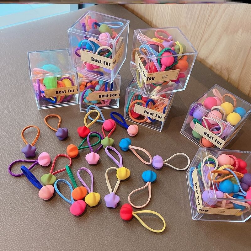 Set 10 Dây Cột Tóc Nhiều Màu Sắc Xinh Xắn Cho Bé kèm hộp vuông phong cách Hàn Quốc - Selenshop
