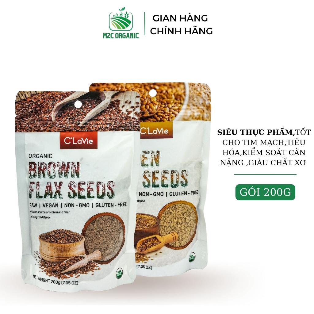Hạt lanh vàng,lanh nâu hữu cơ gói 200g siêu thực phẩm cho sức khỏe làm bánh,sinh tố