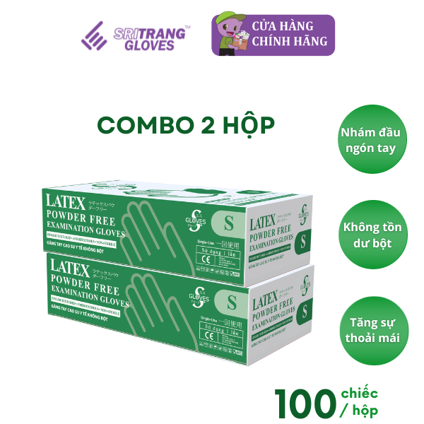 Combo 2 hộp găng tay cao su y tế không bột Sgloves