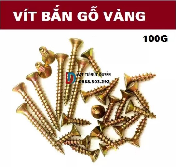 Vít bắn gỗ vàng đầu bằng 1.5 2 2.5 3 4 5 cm