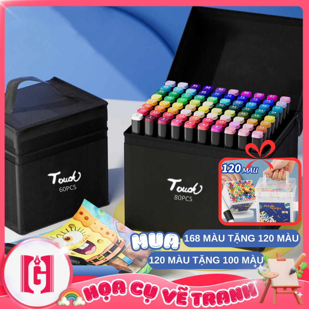 Bút Màu Marker Touch Bộ Full 12/24/36/48/60/80/100/120/168 Màu Sắc Đa Dạng - Màu Dạ Vẽ Tranh