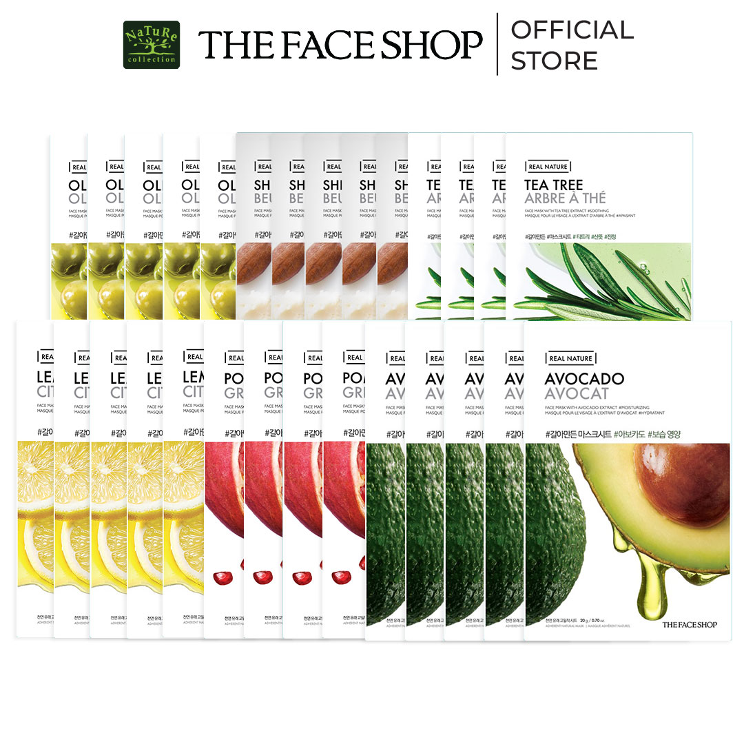Combo 28 mặt nạ real nature dưỡng da the face shop 20gx28
