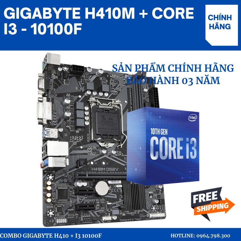 Combo gigabyte h410 + i3-10100f chính hãng bảo hành 03 năm full box
