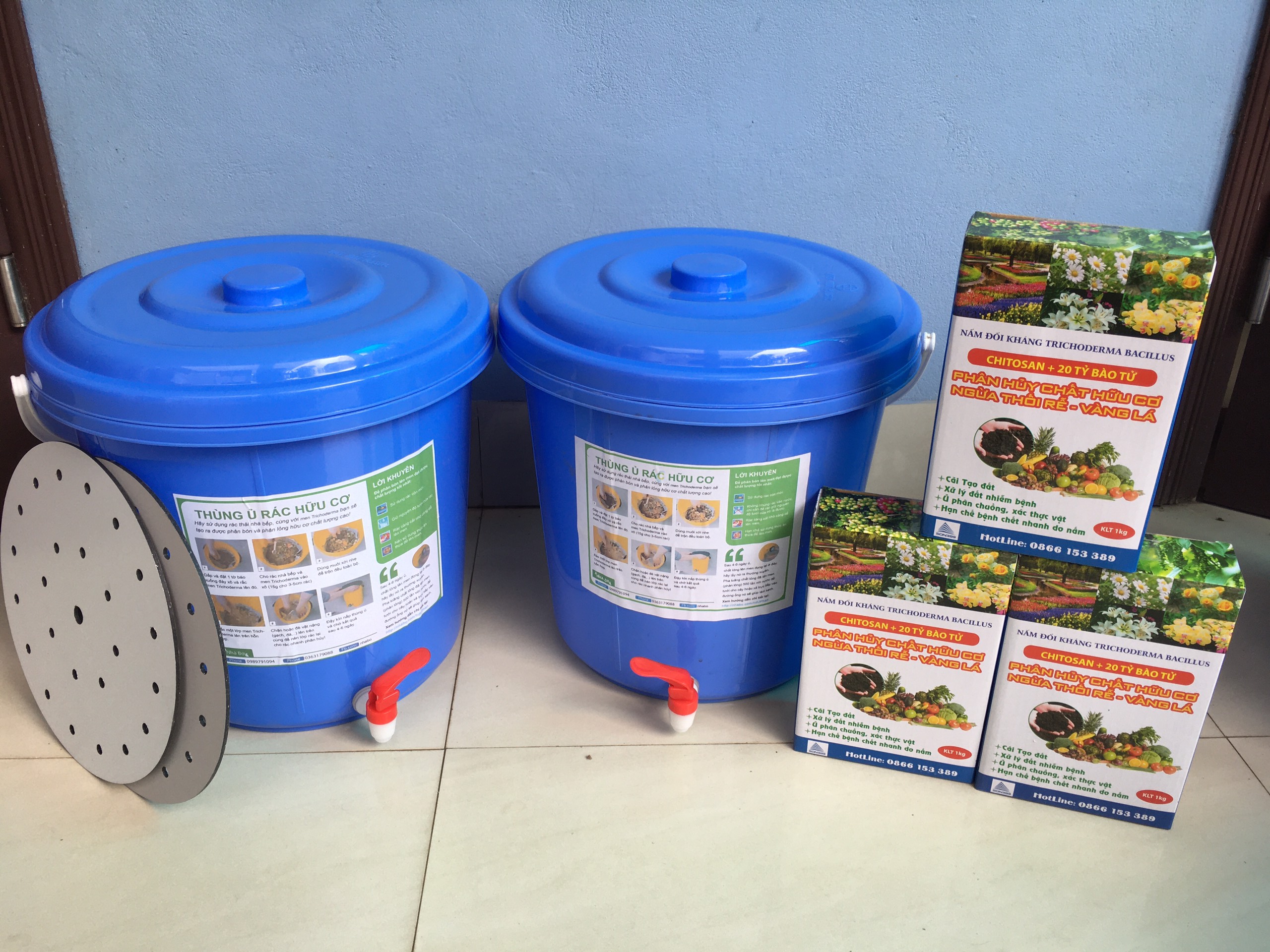 combo 2 thùng ủ rác 15L + 3 hộp men ủ Trichoderma loại 1kg {hàng loại 1}