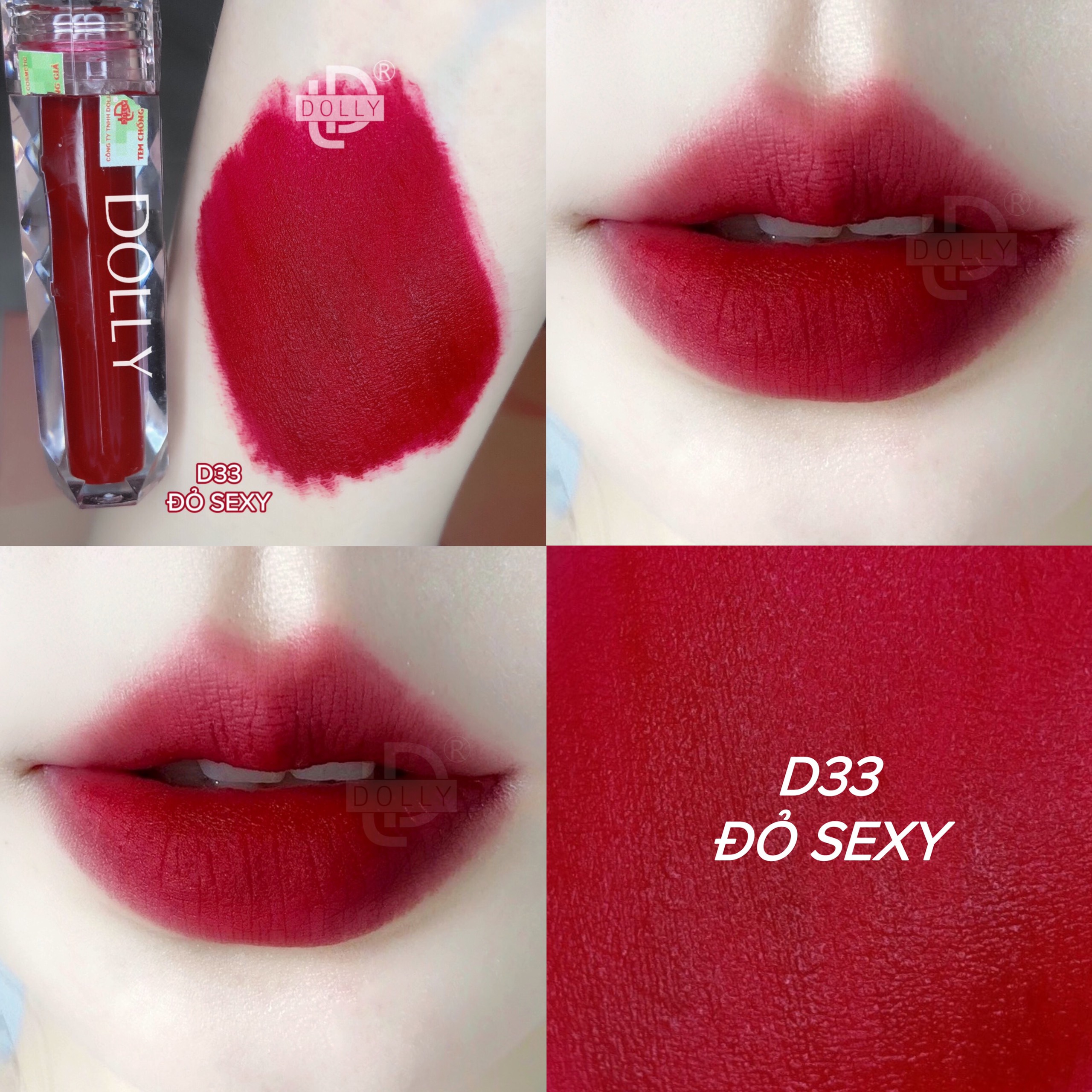 [ D33 Đỏ Se-xy ] - Son Kem Lì DOLLY DIAMOND Không Chì Đỏ Se-xy