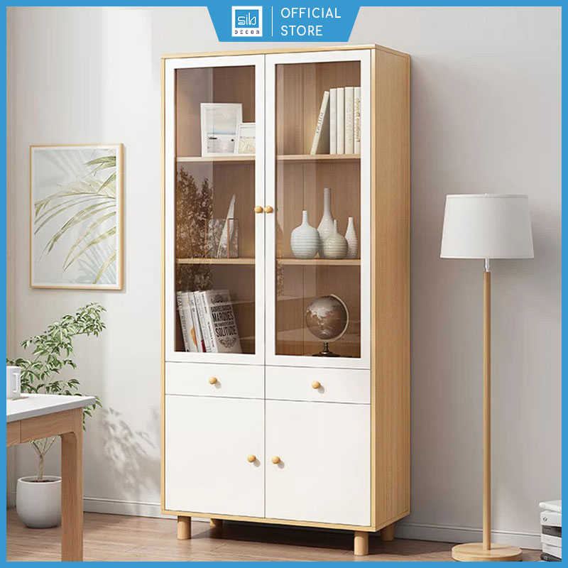 Tủ gỗ kết hợp cửa kính thương hiệu sib decor đa năng, hiện đại