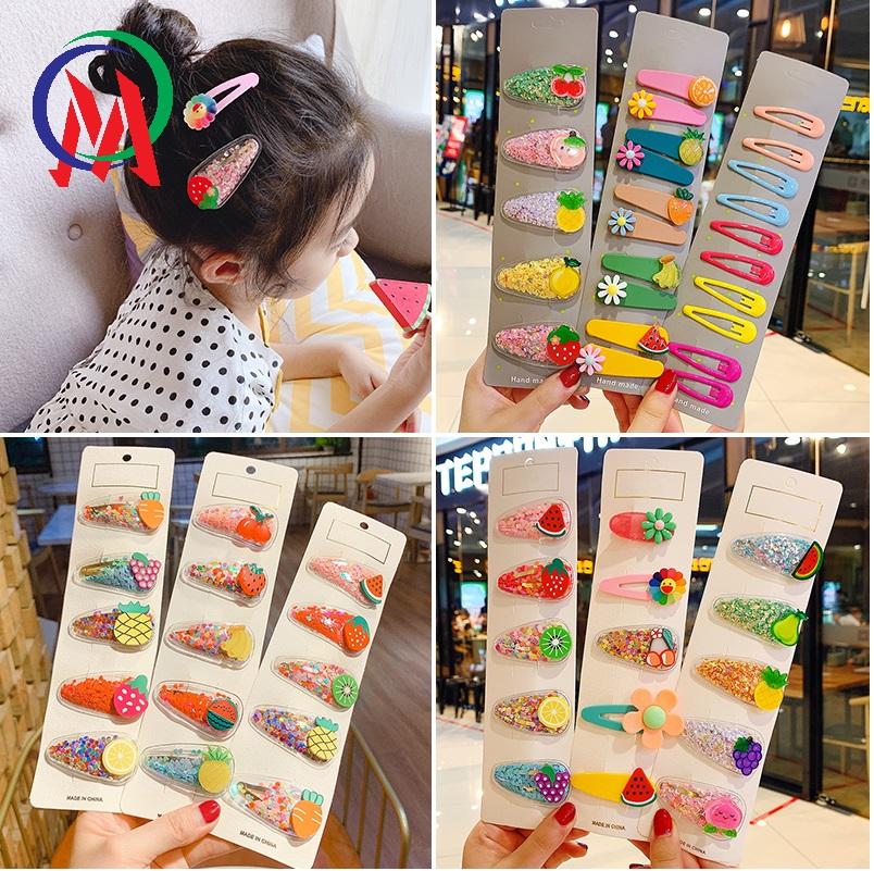 [HCM][Giá rẻ hủy diệt]  Combo 5 kẹp tóc hình trái cây kim tuyến cho mẹ và bé