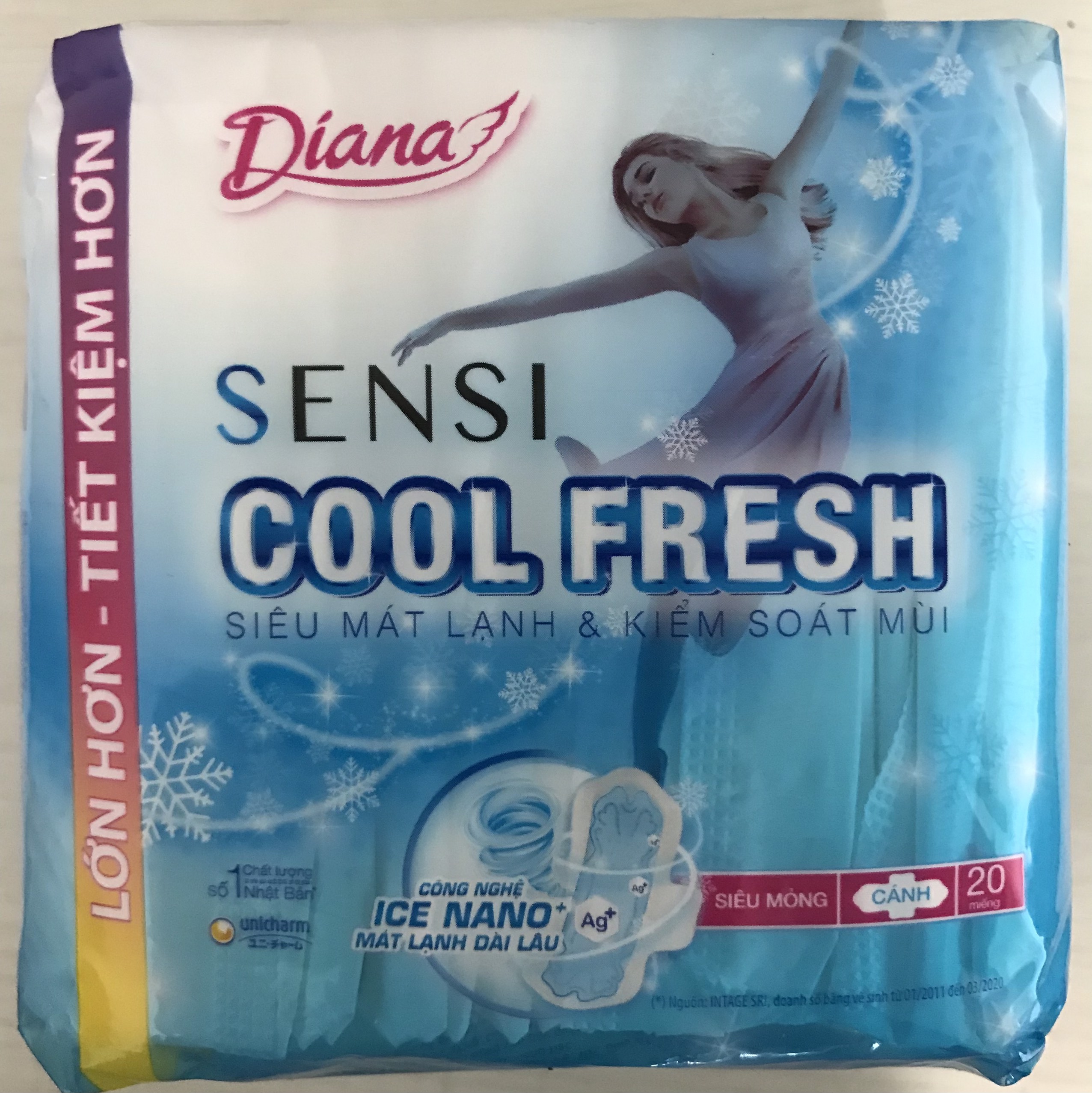 Bvs diana sensi cool fresh siêu mỏng cánh 23cm gói 20 miếng