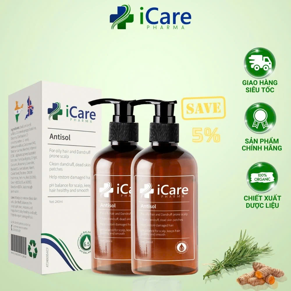 Dầu Gội ICARE Antisol Sạch Gàu Chiết Xuất Dược Liệu Sạch Gàu, Giảm Ngứa, Chống Rụng