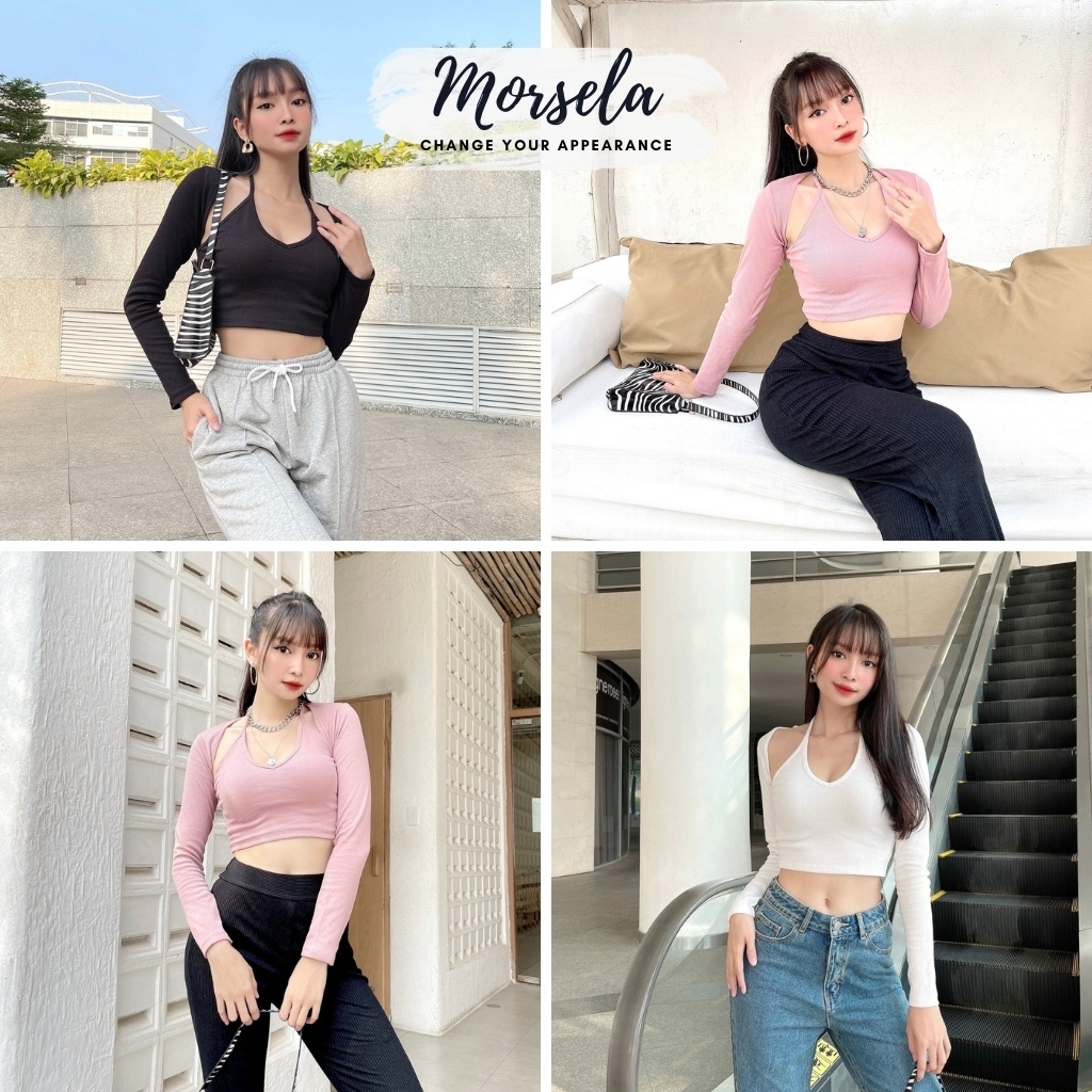 Áo croptop nữ tay dài cổ yếm - Áo crop top kiểu yếm - Morsela