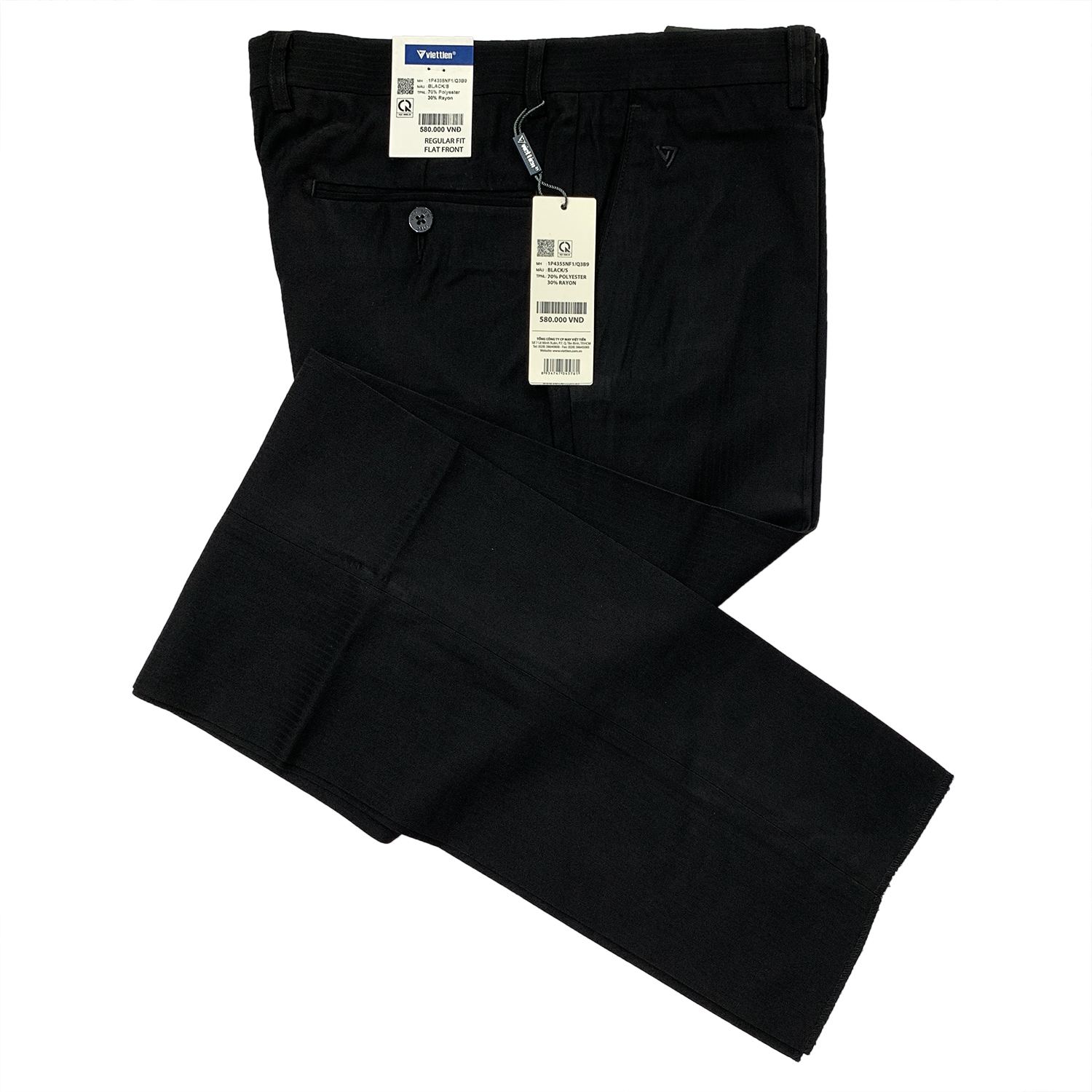 Quần tây nam việt tiến màu đen sọc 1P4355 regular fit