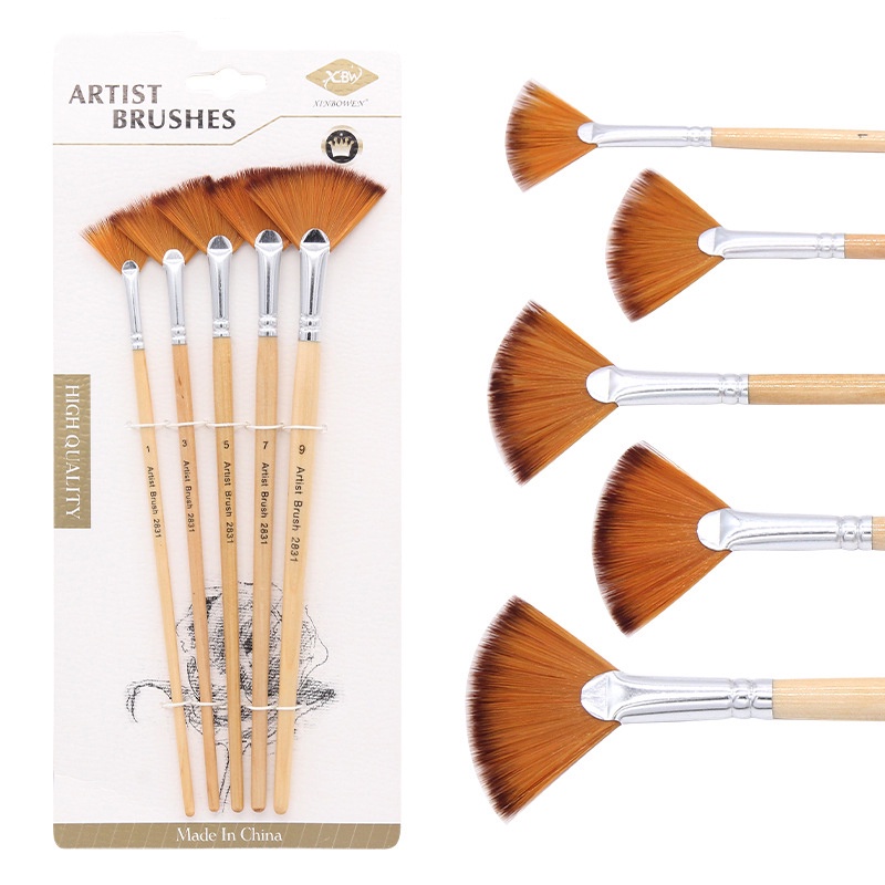 Cọ vẽ quạt set 5 cây 17cm chuyên vẽ màu nước,acrylic, sơn dầu chuyên nghiệp