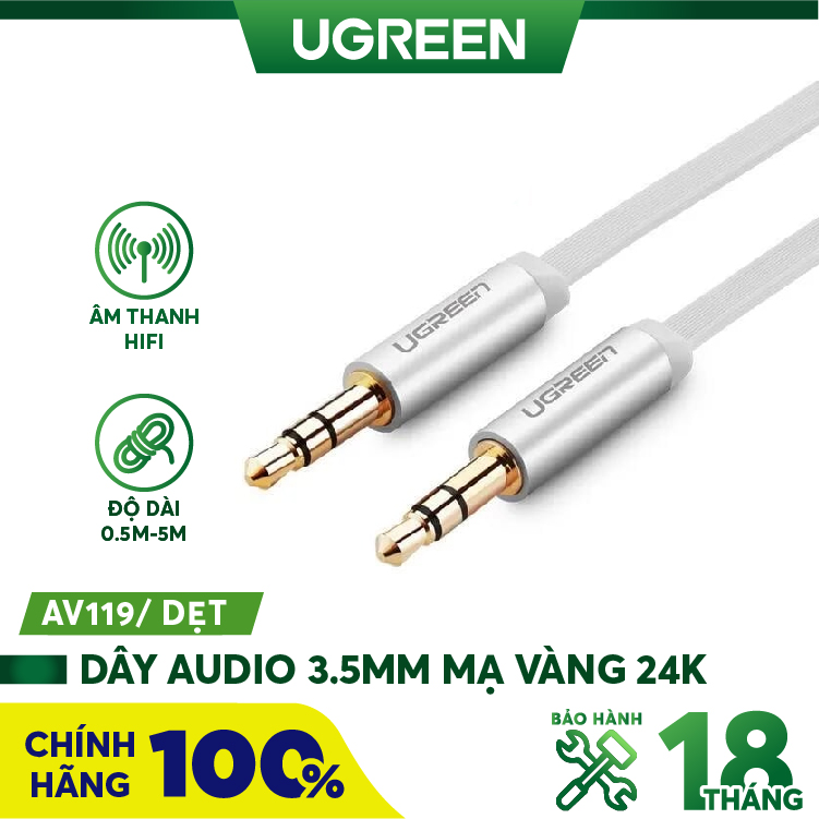 Dây Audio 3.5mm UGREEN AV119 | 2 đầu đực dạng cáp tròn | Mạ Vàng 24K TPE | Bảo Hành 18 Tháng 1 Đổi 1 | 10732 10733 10735 10734 10736 10737 10767.