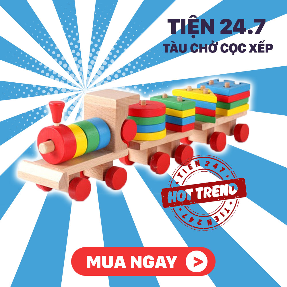 Tàu chở cọc thả hình khối - Đồ chơi giáo dục - Đồ chơi gỗ - tien247