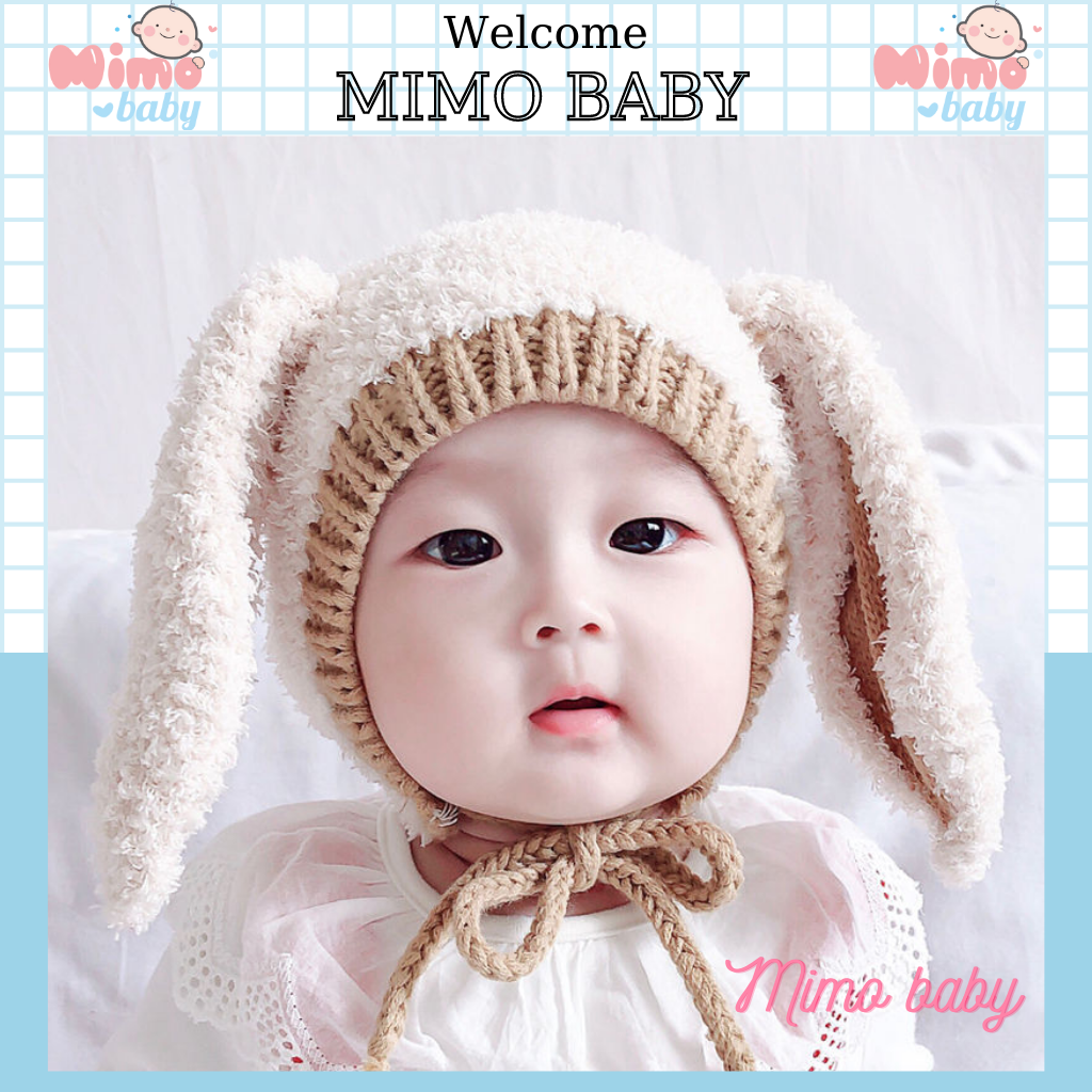 Mũ nón len bông xù tai thỏ dài đáng yêu cho bé 5m-3y Mimo baby ML41