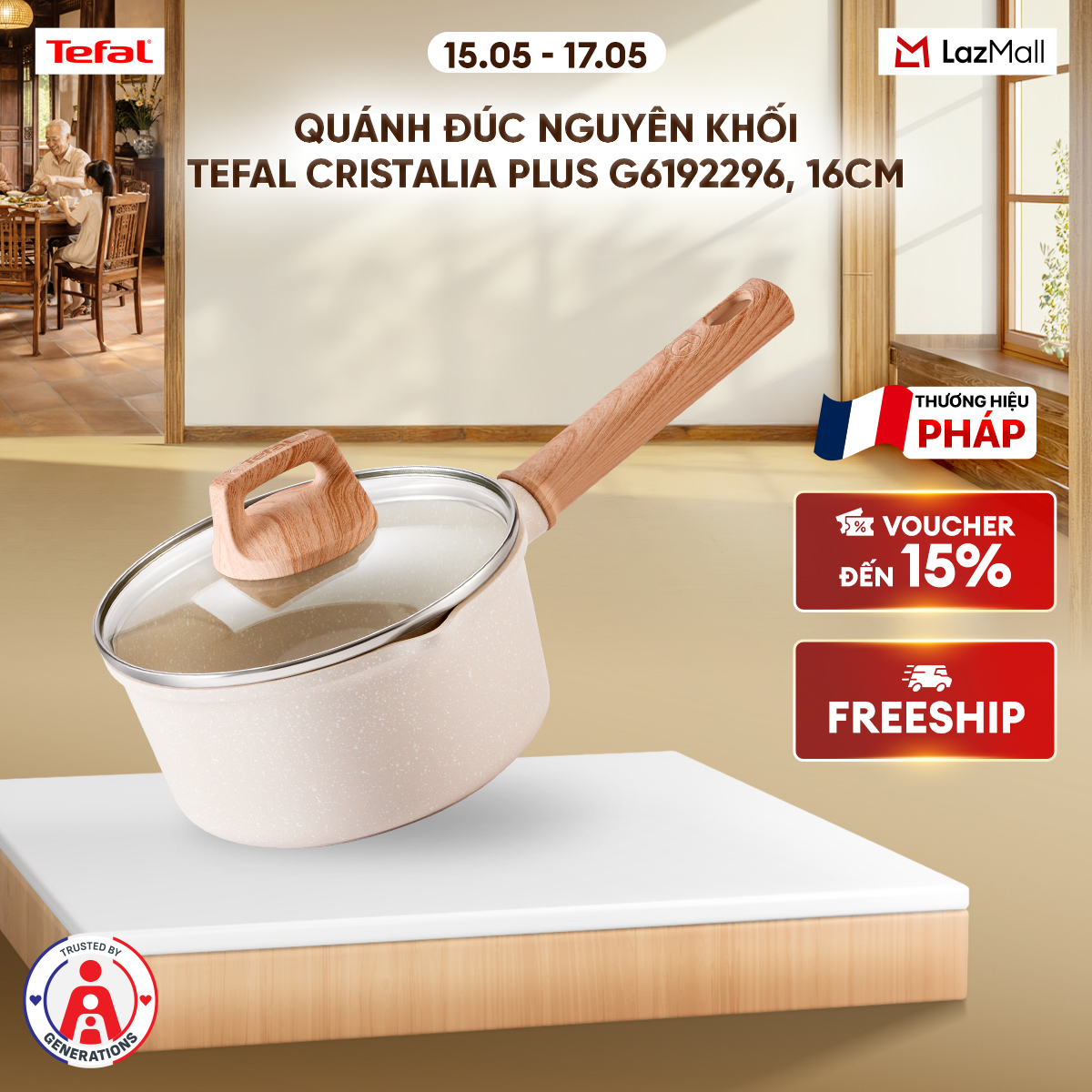 Quánh đúc nguyên khối Tefal Cristalia Plus G6192296, 16cm