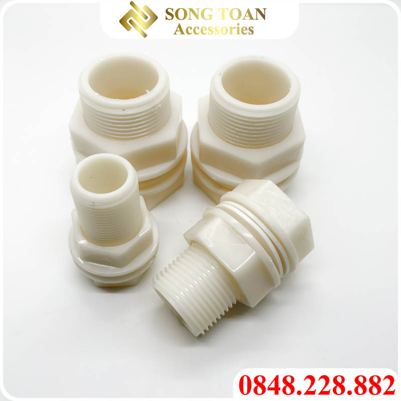 Ép Phi Bồn, Nối Bồn Nhựa Trắng, Khớp Nối Vách Ngăn Nhựa Trắng Ren 21 - 60