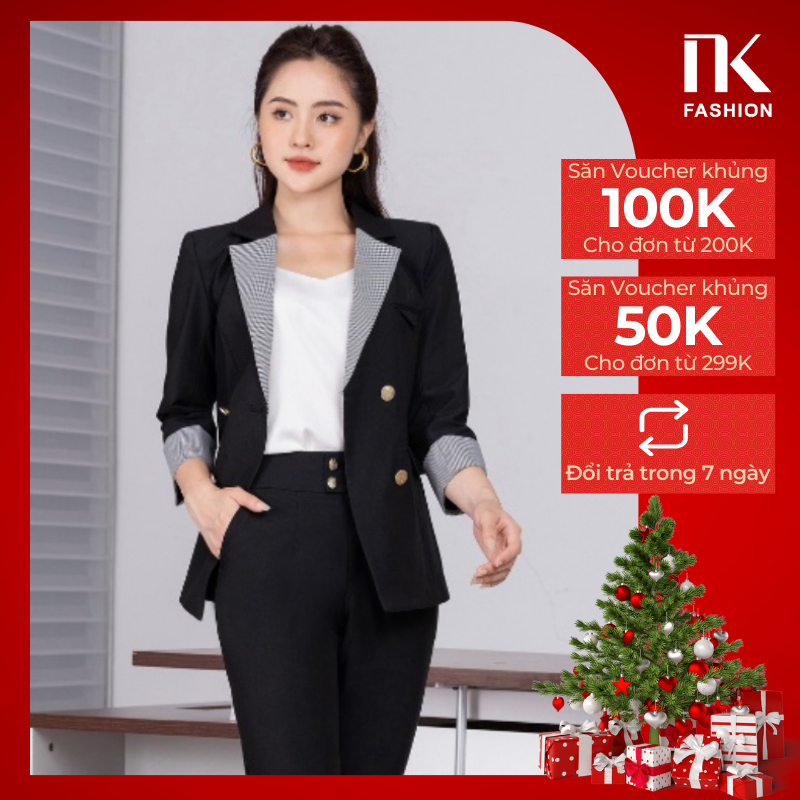 Áo vest nữ công sở nk fashion tay lỡ cổ phối màu độc đáo kiểu dáng thanh lịch chất vải nhập hàn cao cấp nkfak2211006