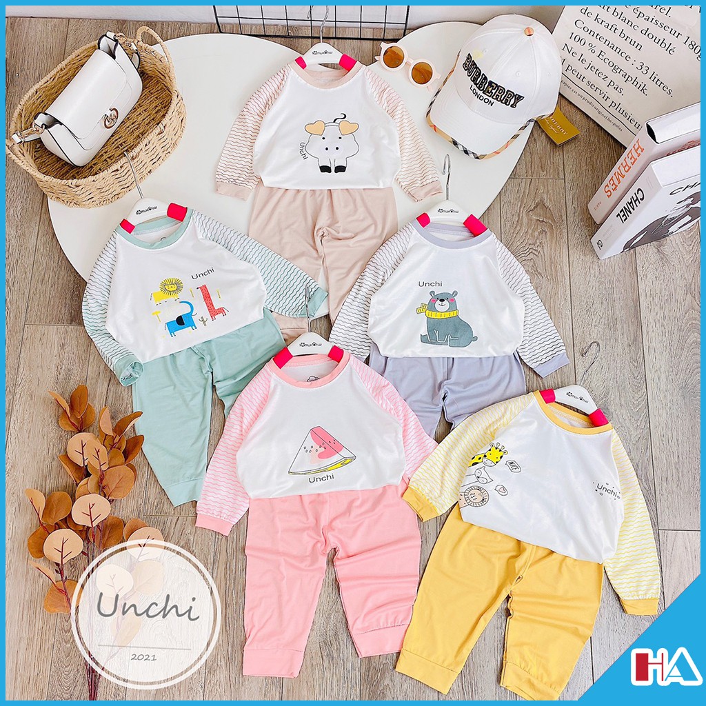Bộ Unchi dài tay cho bé thun petit mặc thu đông độc đáo, chất vải siêu mềm mịn, thoải mái