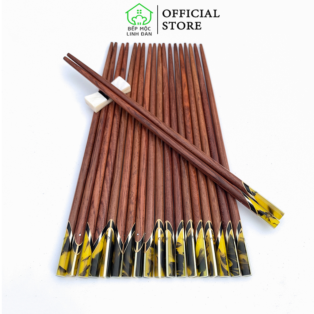 Đũa cẩm lai cẩn thạch màu vàng hahanco bộ 10 đôi - gỗ mộc vân đẹp