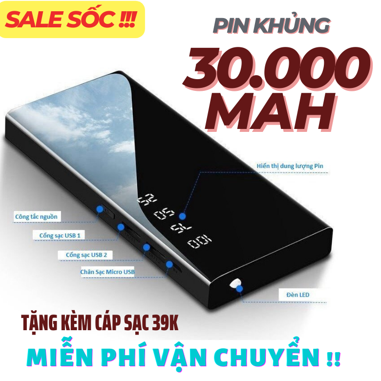 PIN DỰ PHÒNG MẶT GƯƠNG DUNG LƯỢNG LỚN TẶNG CÁP SẠC