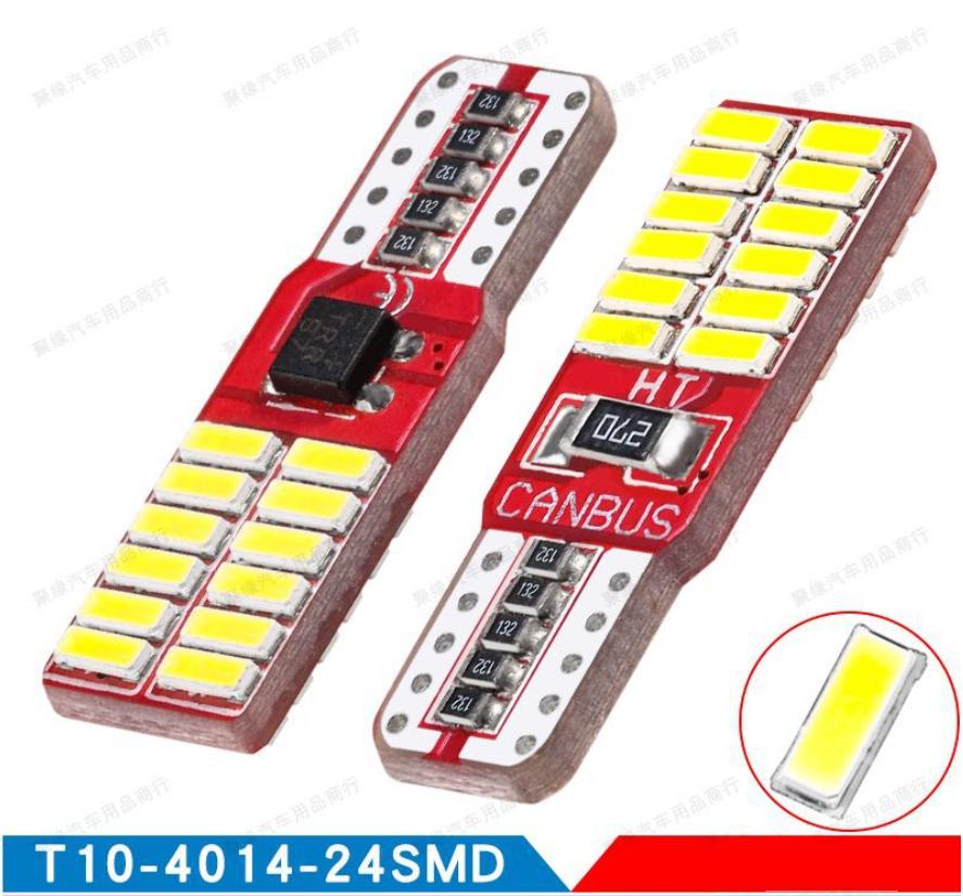 Bóng đèn led T10 4014 24smd 12V canbus (trắng) (đèn biển số xe) (Giá 1 bóng)