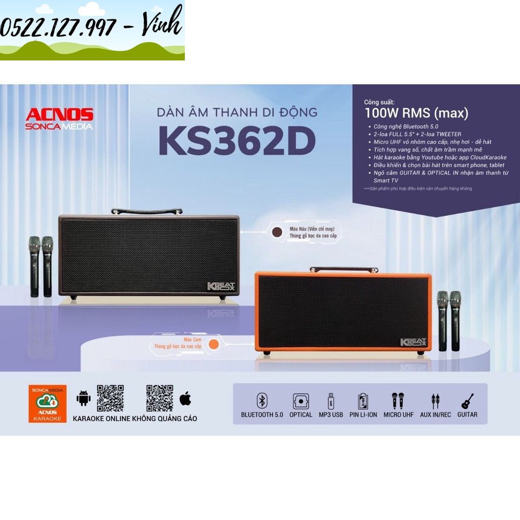 Dàn âm thanh karaoke di động Acnos KBeatbox KS362D  màu cam - Hàng Chính Hãng 2022 - Gia Khang Shop