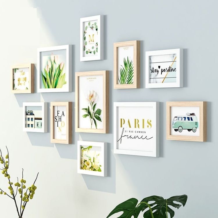 Bộ 11 khung ảnh treo tường ( 8 ảnh10x15 & 3 ảnh 15x21 ) cm - Tặng kèm ảnh - Mặt kính sang trọng