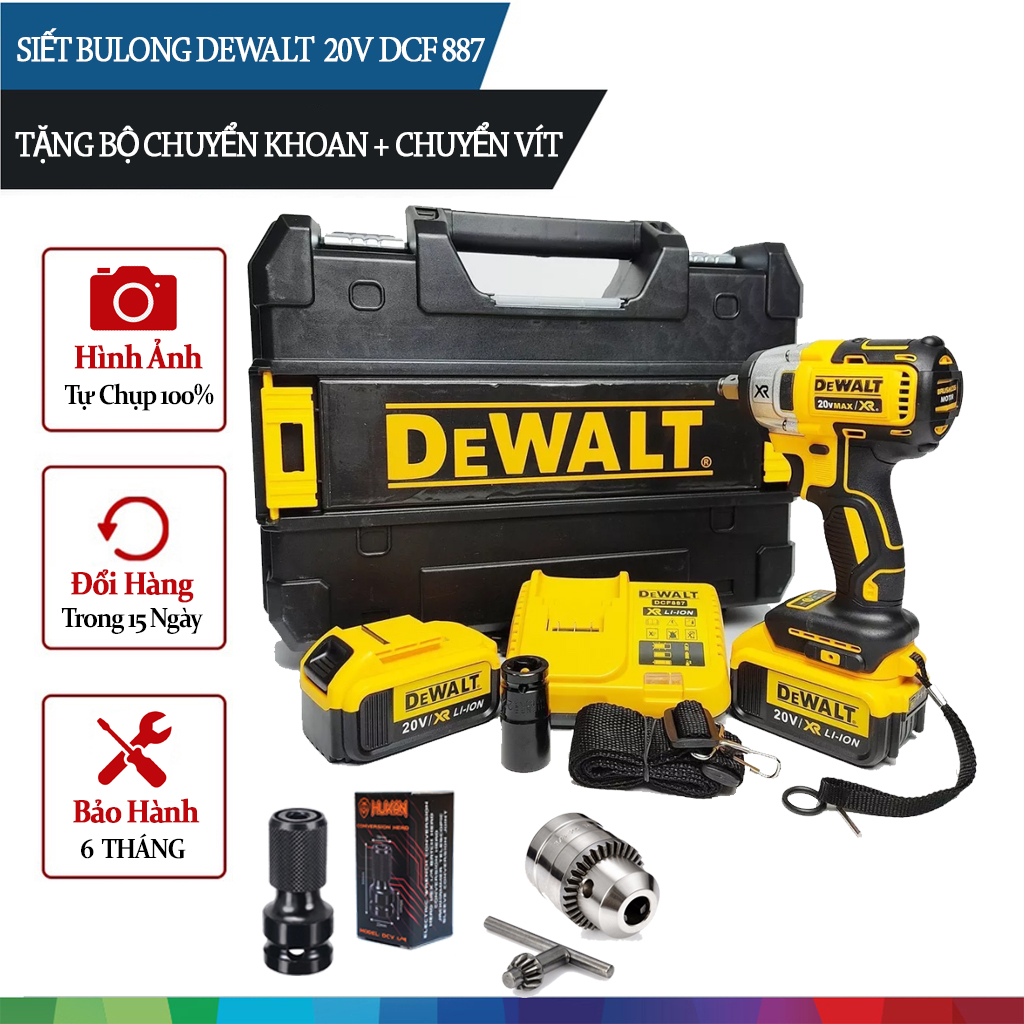 Máy siết bulong dewalt 20v max dcf 887 tặng bộ chuyển khoan và bộ chuyển vít