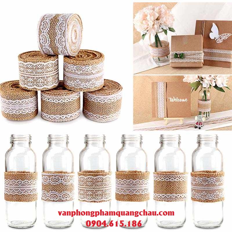 Ruy băng vải bố ren trang trí đồ handmade - Bản rộng 5cm, dài 02 mét