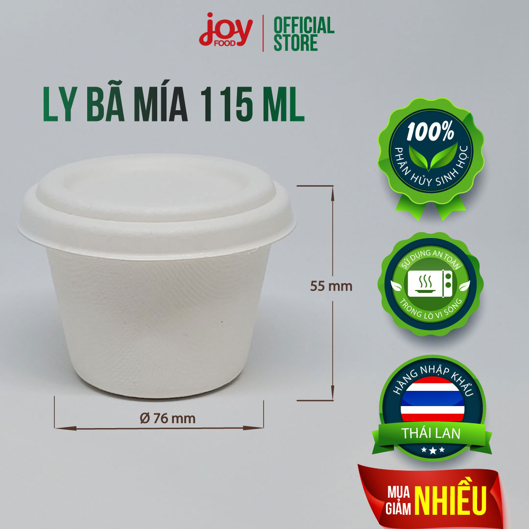 50 hũ, ly đựng sốt, nước chấm, nước tương, gia vị bằng bã mía dùng 1 lần cao cấp/ Kèm Nắp