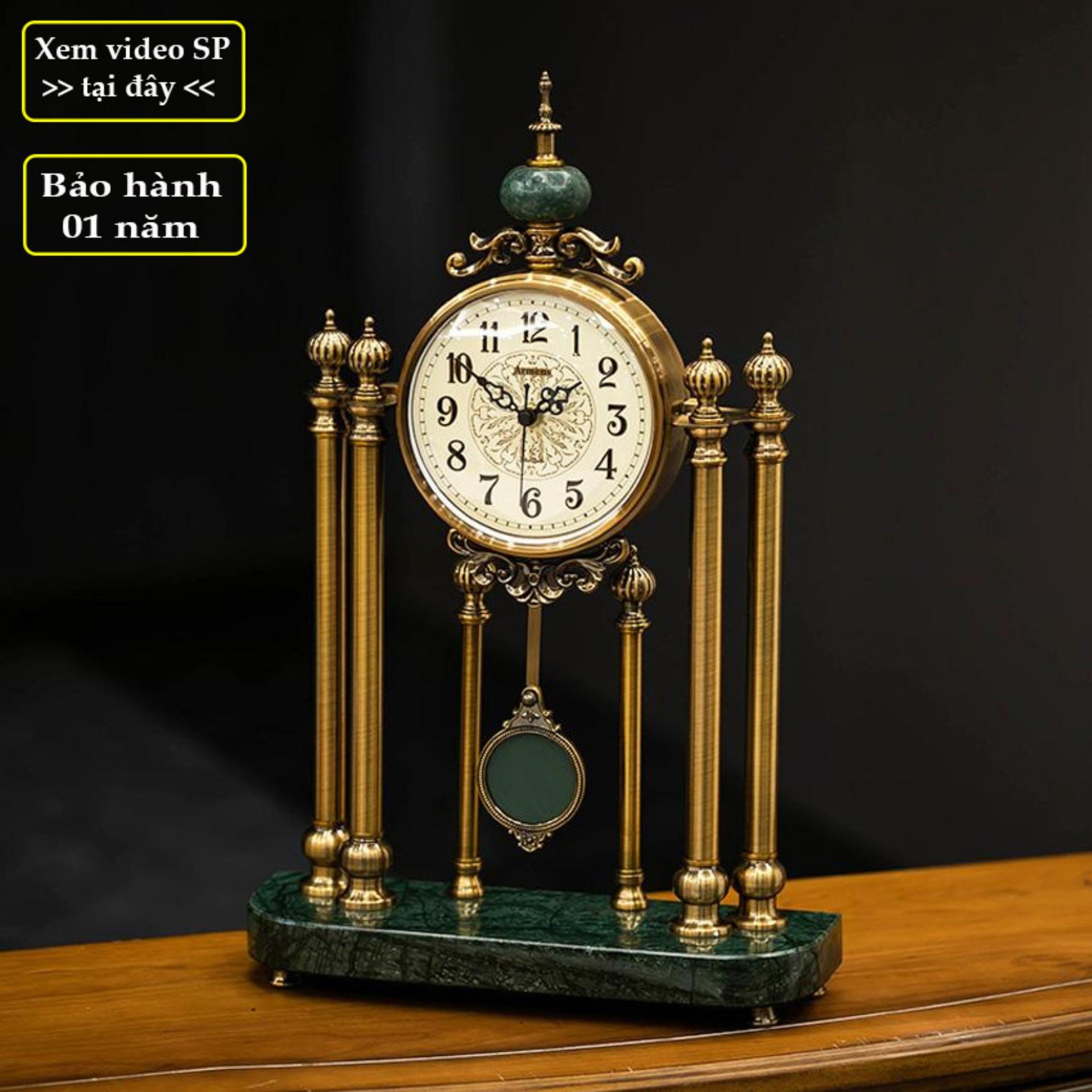 Đồng hồ quả lắc để bàn cao cấp 6inch, đá cẩm thạch, mặt kính - Đồng hồ quả lắc để bàn cổ điển đẹp, sang trọng trang trí phòng khách, nội thất nhà đẹp