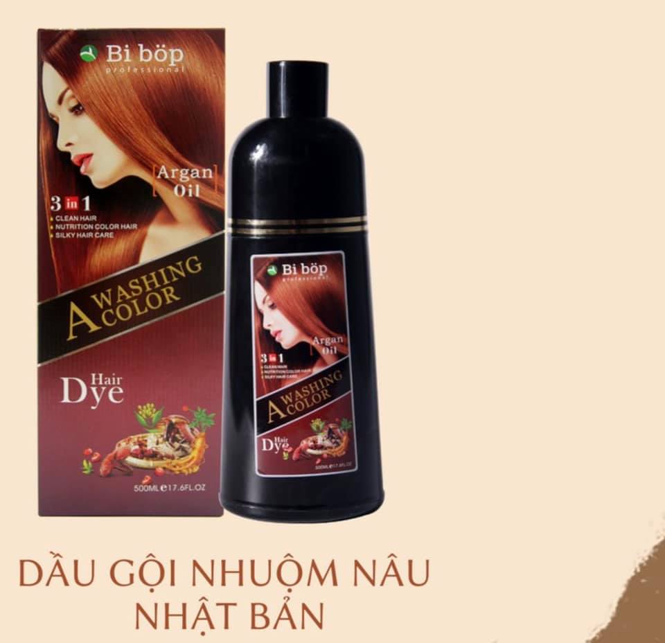 Dầu gội phủ bạc bibop nâu tóc, từ lần gội đầu tiên, 100% thảo dược thiên nhiên 500ml