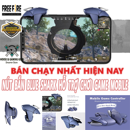 Combo 2 nút bắn blue shark cá mập xanh - nút bấm chơi game pubg mobile - ros - freefire - nút cơ phụ kiện chơi game mobile