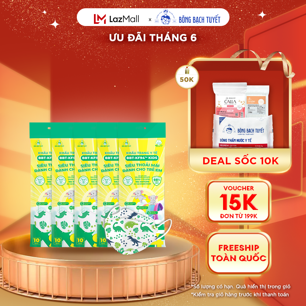 Combo 5 gói khẩu trang bông bạch tuyết kf94 trẻ em